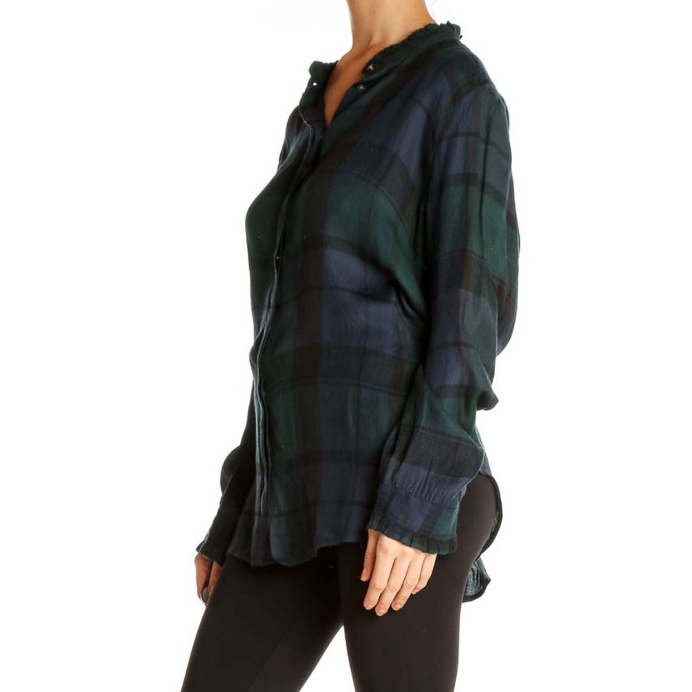 LOFT Green and Blue Plaid Button-Down Shirt - Picture 2 of 7